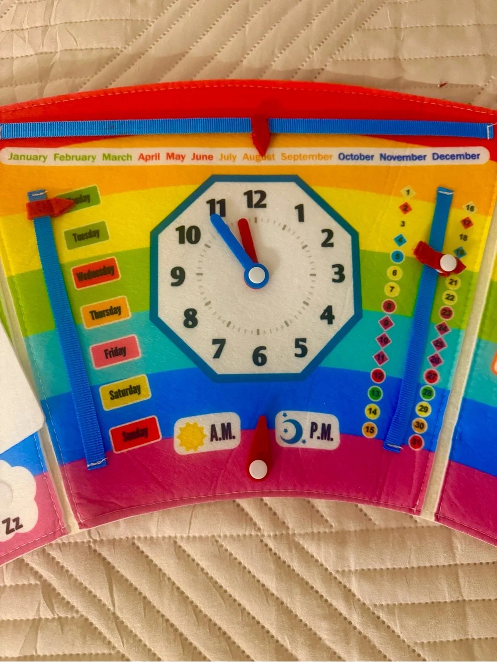 Interactive Rainbow Learning Clock Playbook for Kids - Multicolor